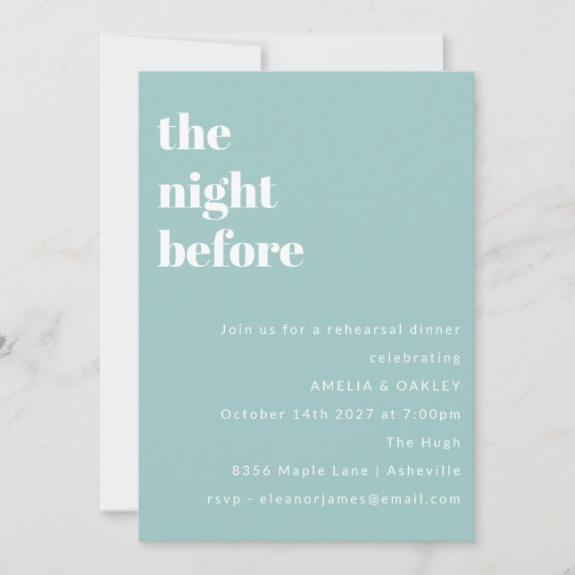 Bold Minimalist Aqua Blue Rehearsal Dinner Invitation (Front)