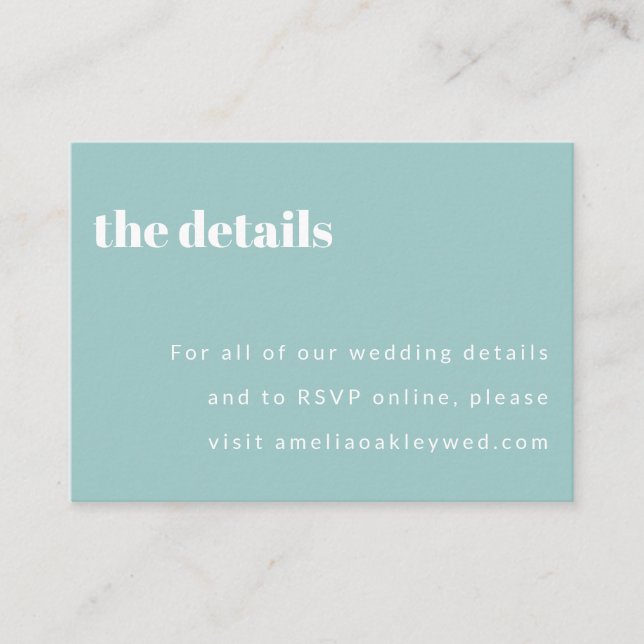 Bold Minimalist Aqua Blue Retro Custom Wedding Enclosure Card (Front)