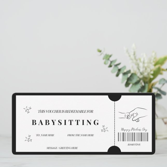 Bold Minimalist Babysitting Voucher   Invitation (Standing Front)