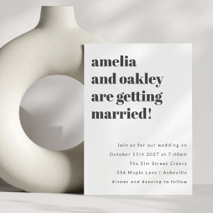 Bold Minimalist Black White Retro Classic Wedding Invitation