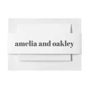 Bold Minimalist Black White Retro Classic Wedding Invitation Belly Band