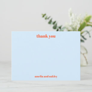 Bold Minimalist Blue Orange Retro Custom Wedding Thank You Card