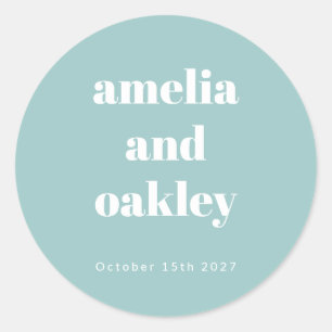 Bold Minimalist Boho Aqua Blue Custom Wedding Classic Round Sticker