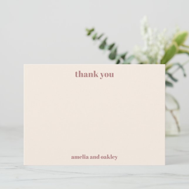 Bold Minimalist Boho Rose Retro Custom Wedding Thank You Card (Standing Front)
