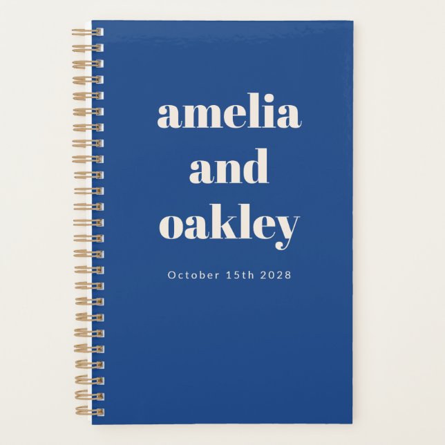 Bold Minimalist Bright Blue Retro Custom Wedding Planner (Front)