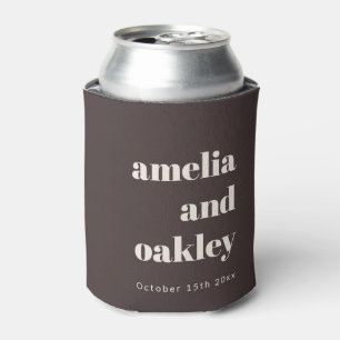 Bold Minimalist Brown Fall Retro Custom Wedding Can Cooler