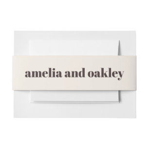 Bold Minimalist Brown Ivory Retro Classic Wedding Invitation Belly Band