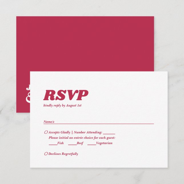 Bold Minimalist Chic Retro Viva Magenta Wedding RSVP Card (Front/Back)