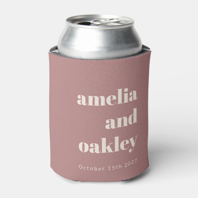 Bold Minimalist Dusty Rose Retro Custom Wedding Can Cooler (Can Front)