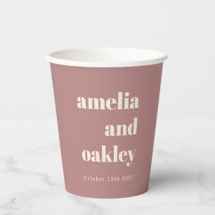 Bold Minimalist Dusty Rose Retro Custom Wedding Paper Cups