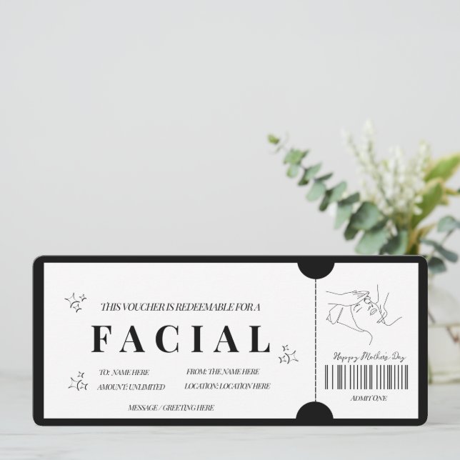 Bold Minimalist Facial  Treatment Voucher   Invitation (Standing Front)