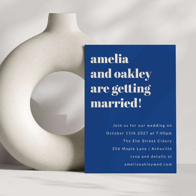 Bold Minimalist French Blue Simple Wedding Website Invitation (Creator Uploaded)