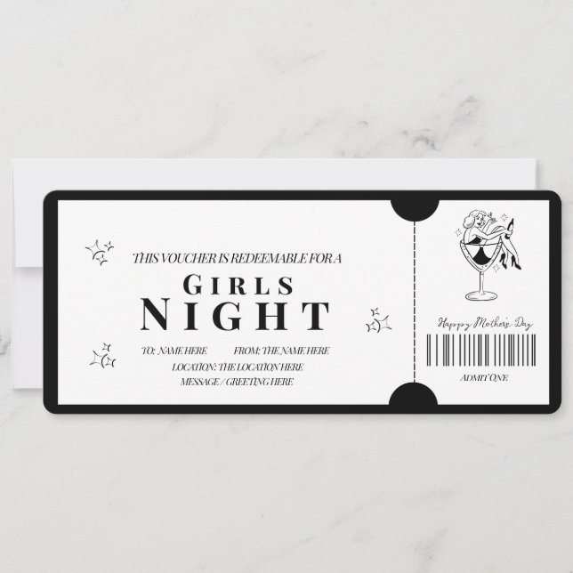 Bold Minimalist Girls Night Voucher   Invitation (Front)