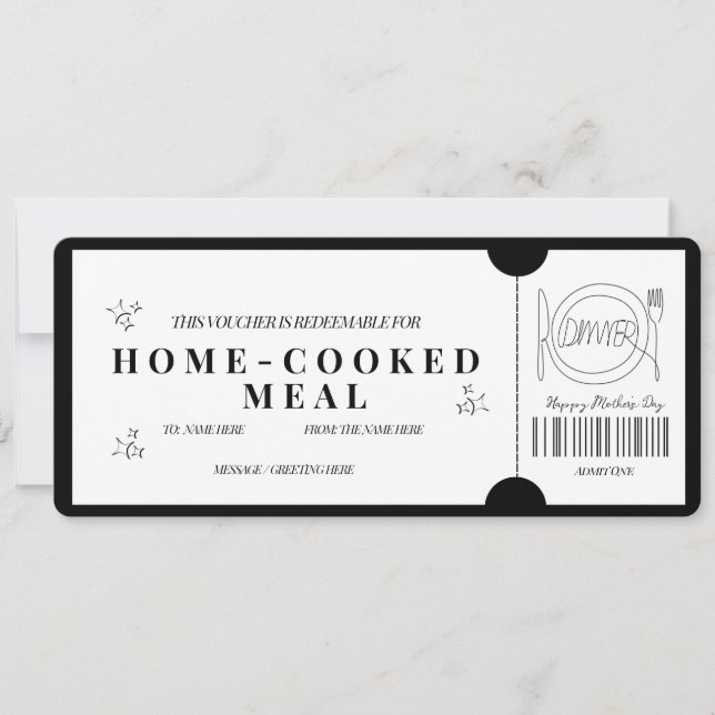 Bold Minimalist  Home-Cooked Meal  Voucher   Invitation (Front)