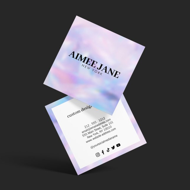 Bold Minimalist Luxury Boutique Holographic Square Business Card (Creator Uploaded)