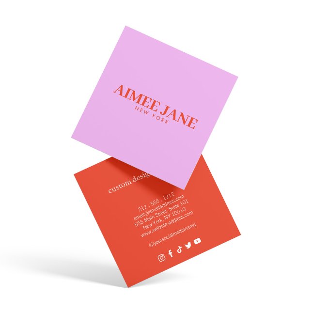 Bold Minimalist Luxury Boutique Pink/Orange Square Business Card (Creator Uploaded)