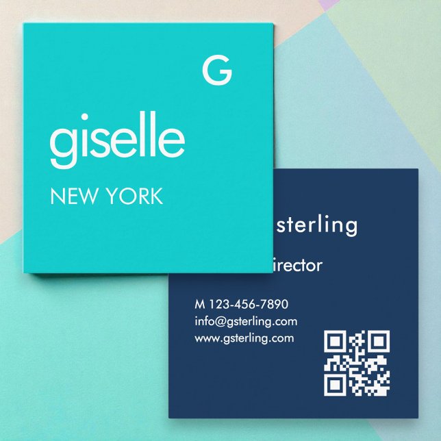 Bold Minimalist Modern Blue Turquoise  Square Business Card (Creator Uploaded)