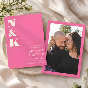 Bold Minimalist Modern Monogram Hot Pink Photo Save The Date