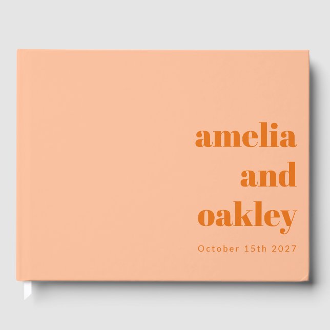 Bold Minimalist Modern Peach Orange Custom Wedding Guest Book (Front)