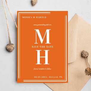 Bold Minimalist Monogram Bright Orange Wedding Save The Date