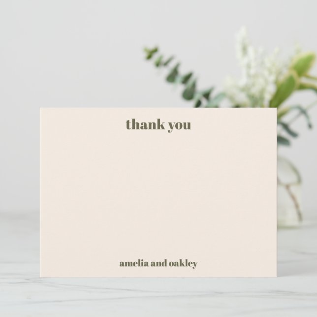 Bold Minimalist Moss Fall Retro Custom Wedding Thank You Card (Standing Front)