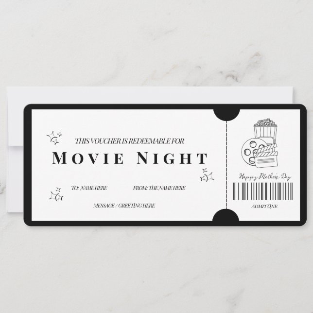 Bold Minimalist  Movie Night  Voucher   Invitation (Front)