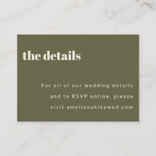 Bold Minimalist Olive Fall Retro Custom Wedding Enclosure Card