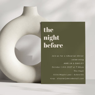 Bold Minimalist Olive Simple Rehearsal Dinner Invitation