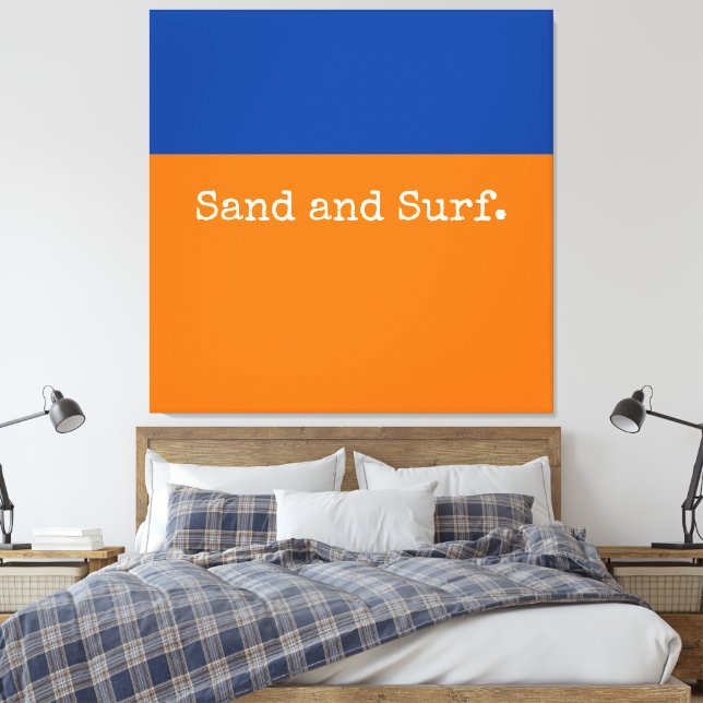 Bold Minimalist Orange Deep Blue Ocean Horizon Canvas Print (Insitu(Bedroom))