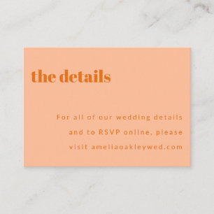 Bold Minimalist Peach Orange Retro Custom Wedding Enclosure Card