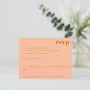 Bold Minimalist Peach Orange Retro Custom Wedding RSVP Card
