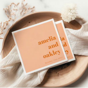 Bold Minimalist Peach Retro Custom Wedding Napkin
