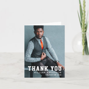 Bold Minimalist Photo Navy Blue Graduatuon Thank You Card