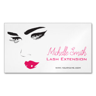 Bold Minimalist Pink Black Modern Makeup Artist  Magnetic Business Card