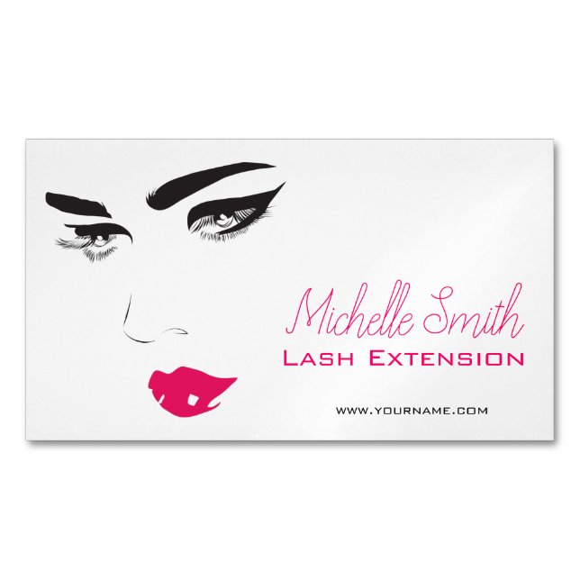 Bold Minimalist Pink Black Modern Makeup Artist  Magnetic Business Card (Front)
