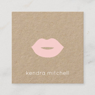 Bold Minimalist Pink Lips Logo Makeup Artist Kraft Square Business Card