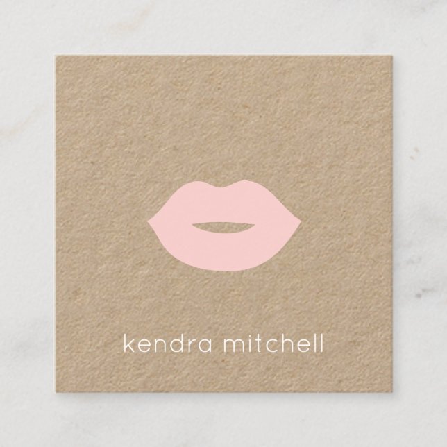 Bold Minimalist Pink Lips Logo Makeup Artist Kraft Square Business Card (Front)