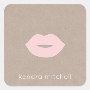 Bold Minimalist Pink Lips Logo Makeup Artist Kraft Square Sticker