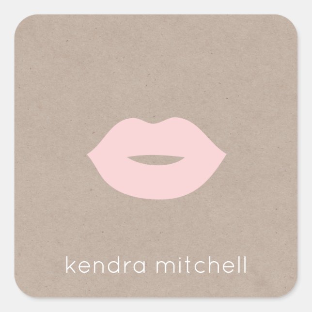 Bold Minimalist Pink Lips Logo Makeup Artist Kraft Square Sticker (Front)