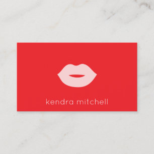 Bold Minimalist Pink Lips Logo Makeup Artist Red Business Card