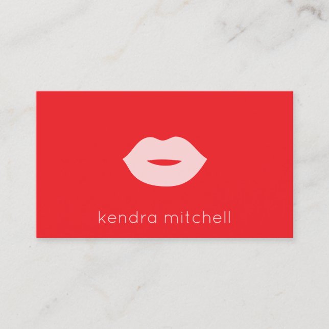 Bold Minimalist Pink Lips Logo Makeup Artist Red Business Card (Front)