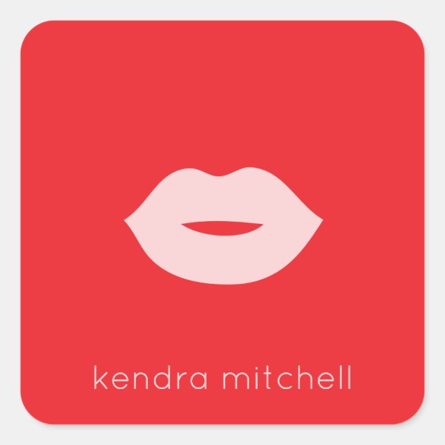 Bold Minimalist Pink Lips Logo Makeup Artist Red Square Sticker (Front)