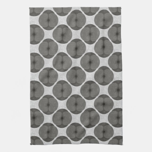 Bold Minimalist Poppy Textured Floral Black Tea Towel (Vertical)