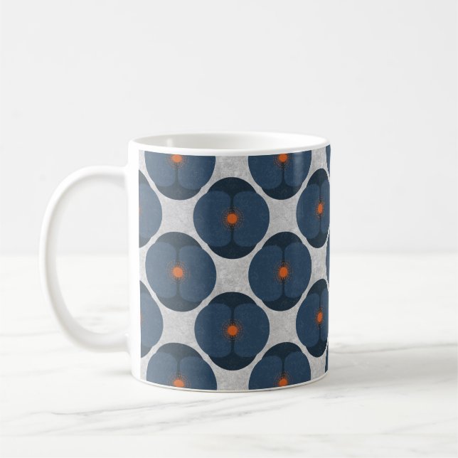 Bold Minimalist Poppy Textured Floral Blue Coffee Mug (Left)