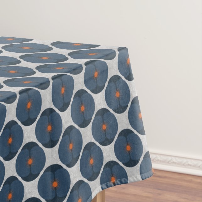 Bold Minimalist Poppy Textured Floral Blue Tablecloth (In Situ)
