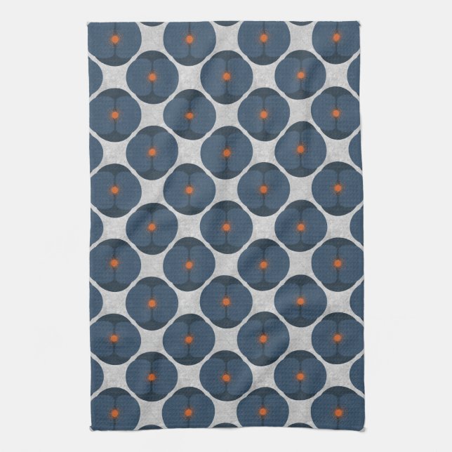 Bold Minimalist Poppy Textured Floral Blue Tea Towel (Vertical)
