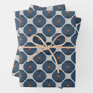 Bold Minimalist Poppy Textured Floral Blue Wrapping Paper Sheet