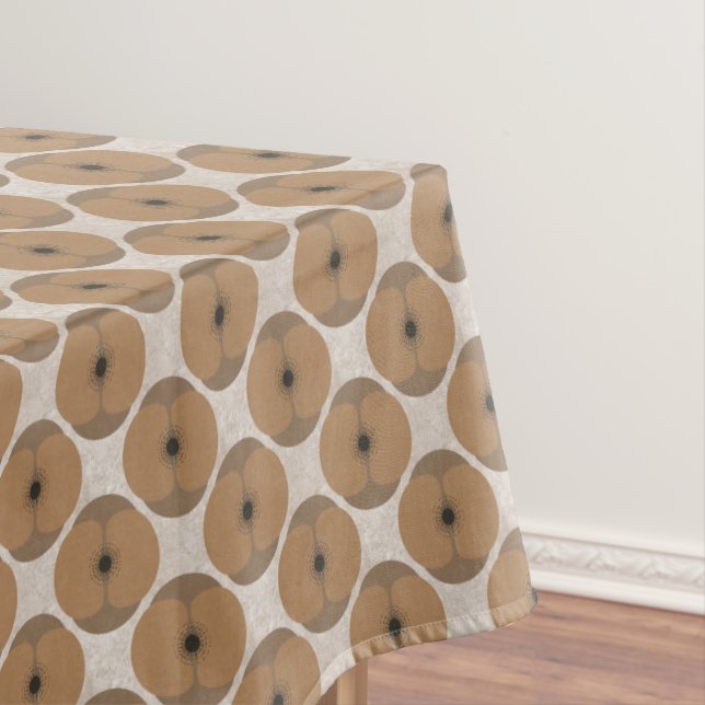 Bold Minimalist Poppy Textured Floral Brown Tablecloth (In Situ)