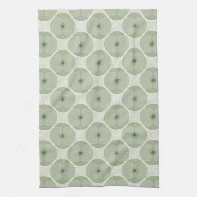 Bold Minimalist Poppy Textured Floral Green Tea Towel (Vertical)