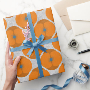 Bold Minimalist Poppy Textured Floral Orange Wrapping Paper